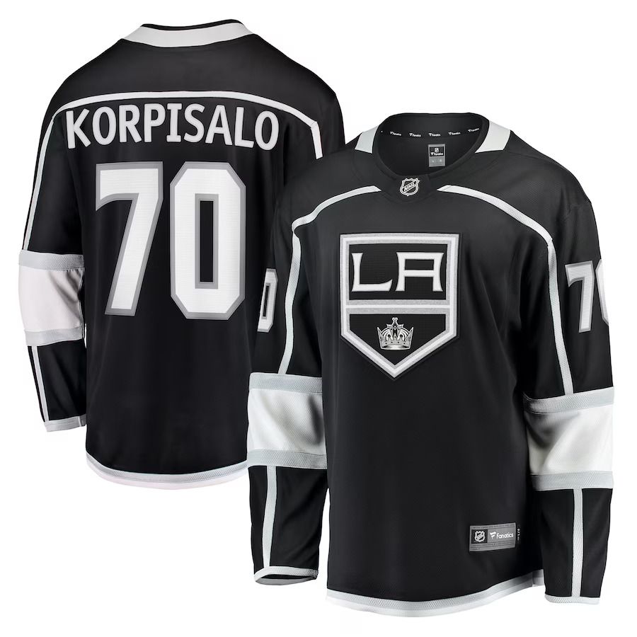 Men Los Angeles Kings #70 Joonas Korpisalo Fanatics Branded Black Home Breakaway NHL Jersey